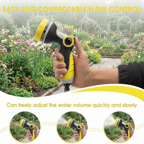 Garden Hose Nozzle Thumb Control with 10 Spray Patterns Water Hose Sprayer | Leak Proof On Off Valve Water Hose Nozzle Sprayer,One Hand Operation,Non-Slip Grip for Plants & Lawn Watering,Car&Pet Washing - color: Yellow