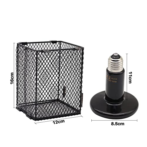 Reptile Lampshade Heating Lamp Shade 100W Ceramic Lamp & Cubiod Heater Guard Anti Scald for Lizards Spider and Amphibians Tortoises Gecko