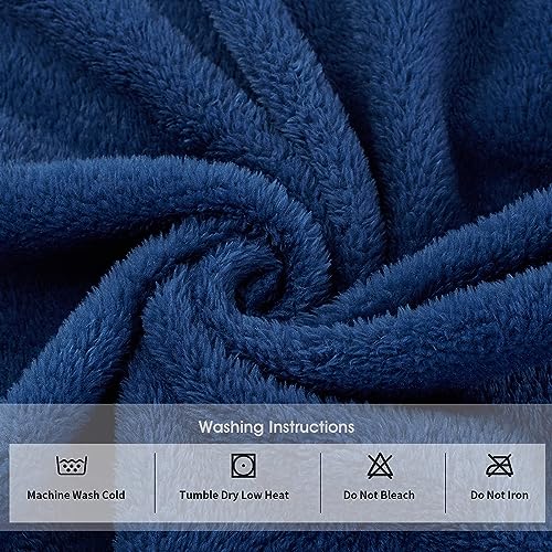 FashGudim Mens Hooded Robe Plush Shawl Collar Kimono Bathrobe Soft Warm Flannel Fleece Spa Robes House Coat Pajamas - color: Navy, size: X-Large-XX-Large