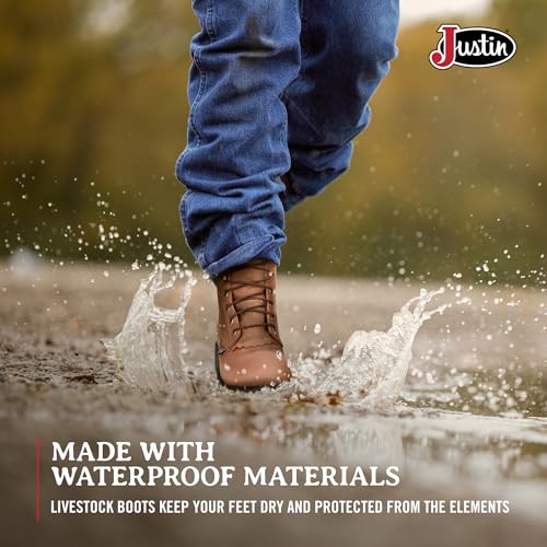 Justin Livestock 8" Waterproof Work Boots for Men - size: 6