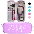 BOVKE Travel Carrying Case Compatible with 3M Littmann Classic III, Lightweight II S.E, MDF Acoustica Deluxe Stethoscopes - Extra Room for Medical Scissors EMT Trauma Shears and LED Penlight, Purple - color: Pu Leather_Purple