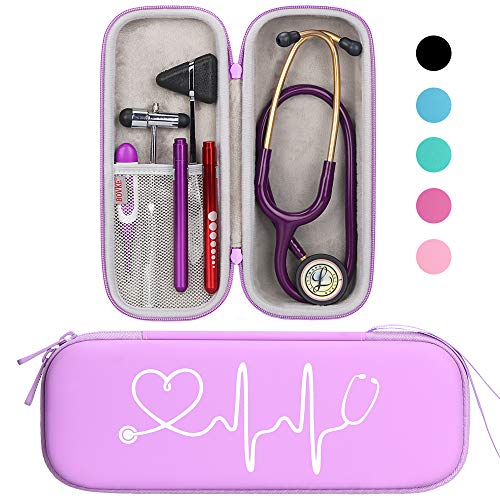 BOVKE Travel Carrying Case Compatible with 3M Littmann Classic III, Lightweight II S.E, MDF Acoustica Deluxe Stethoscopes - Extra Room for Medical Scissors EMT Trauma Shears and LED Penlight, Purple - color: Pu Leather_Purple