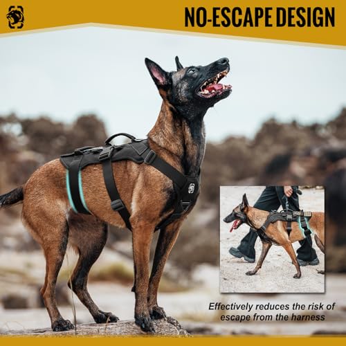 OneTigris Escape Proof Dog Harness, No Pull Dog Harness with Handles, Tactical Multi-Use Support Dogs Harnes for Large Dogs Everyday Wear Walking Hiking Training (Black, Large) - color: Black, size: Large