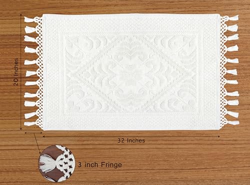 COTTON CRAFT Woven Area Rug - 2 Pack White Jacquard Dhurrie with Fringe | Boho Farmhouse Rustic Textured Cotton Throw Rug - Washable Accent Mat for Bedroom Living Room Entryway Nursery - 20x32 - color: White - 2 Pack, size: 1'8" x 2'8" (Rectangular)
