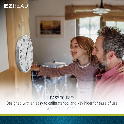 EZREAD Hanging Dial Thermometer 840-1212 Weather Thermometers for Indoor and Outdoor Use, Large 12.5 Inch Diameter, Easy to Read Numbers, Basic White Dial/Hygrometer - color: White