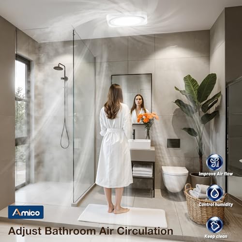 Amico Bathroom Exhaust Fan with Light, 80 CFM, 1.0 Sones, 3CCT & Nightlight | Ceiling Opening 7.6'' x 7.3'', Retrofit Ventilation Fan with 1400LM 18W LED Light, 3000K/4000K/5000K, Remote, FCC Certified