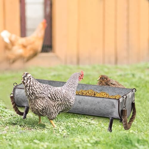 SOFE Poultry Feeder Galvanized Metal Chicken Feeder Set of 2 | Farmhouse Chicken Picnic Table Feeder, Chicken Planter, Decorative Galvanized Tray Trough Shaped, 15 and 13 Inches Long