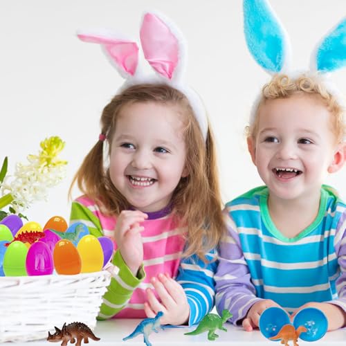 BAINFE 24Pack Easter Eggs with Dinosaur Toys Easter Basket Stuffers Easter Party Favors for Kids Easter Egg Hunt Filler Classroom Prizes