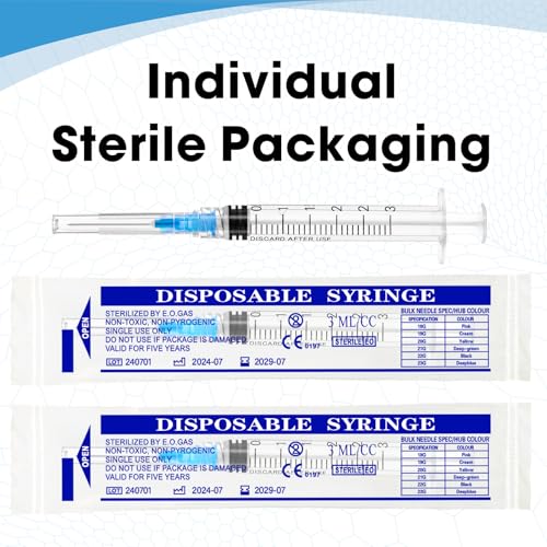 100 Pack 3ml with 23 Ga 1 Inch Lab Luer Lock Syringe | Individually Wrapped - style: 3ML