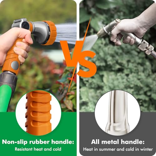 RESTMO Heavy Duty Hose Nozzle, Metal Garden Water Hose Sprayer | 7 Watering Patterns, Thumb Control, On Off Valve, Leak Proof Nozzle Sprayer for Watering Plants, Car & Pet Washing, Orange - color: Orange