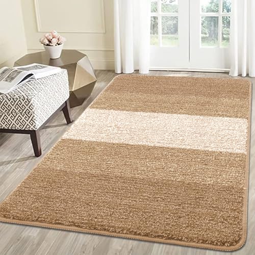Kitinjoy Indoor Outdoor Door Mat, 59x36 Non-Slip Dirt Trapper Doormats | Camel Low-Profile Washable Inside Entrance Front Floor Mat, Sturdy Soft Entry Striped Doormats for Entryway - color: Camel, size: 59'' X 36''