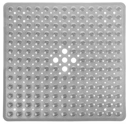ADOV Square Shower Mat Non Slip, 21 x 21 in Bathtub Mat with 164 Strong Suction Cups, Drain Holes, Machine Washable, Soft Anti-Slip Bathroom Mat for Inside Shower, Tub and Shower Stall - Gray - color: Gray