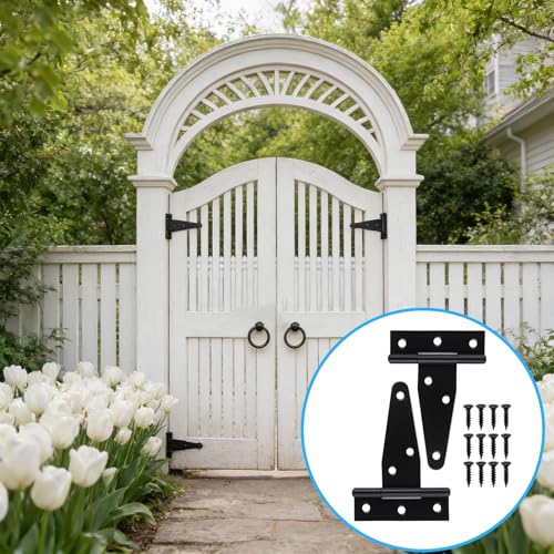 RUGLAMZHIP 10 Pcs 3 Inch Strap Hinges Black Heavy Duty | T Strap & Barn Door Hinges for Gates, Shed Doors, Outdoor Fences. Durable Hardware for Wooden Fences, Tee Hinge Design.