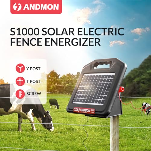S1000 1 Joule Solar Fence Charger, 40 Miles Solar Electric Fence Charger for Livestock, Horses, Cattle Sheep, Portable and Super Tough