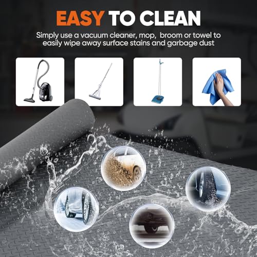 Garage Floor Mat, 7.5x17 FT Rubber Flooring Roll, Non-Slip Shop Flooring | PVC Garage Floor Covering, 2.0mm Thickened Diamond Plate Rubber Mat, Waterproof Garage Floor Mats for Under Car, Golf Cart