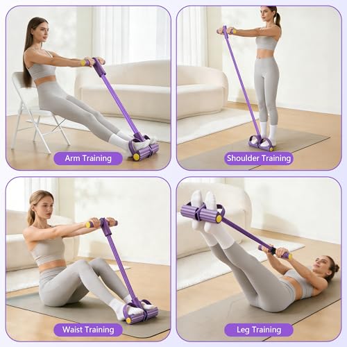 Pedal Resistance Band with Handle, 6-Tube Natural Rubber Exercise Bands | Upgraded Foot Pedal Resistance Bands for Working Out, Multifunction Tension Rope for Abdomen, Waist, Arm, Leg, Pilates - color: Purple