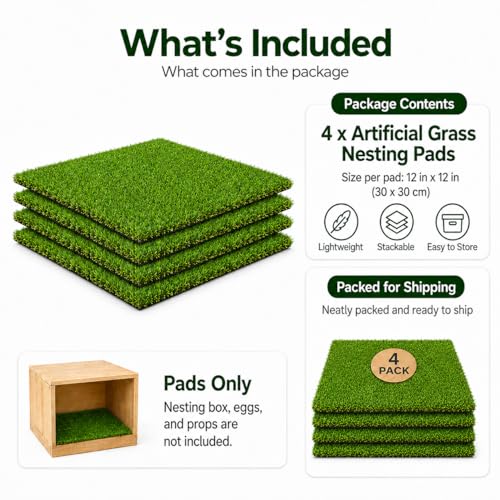 Chicken Nesting Pads, 12x12 Washable Artificial Grass Mat for Chicken Coop, Reusable Pet Garden Turf with Rubber Backing (4PCS) - color: 4PCS
