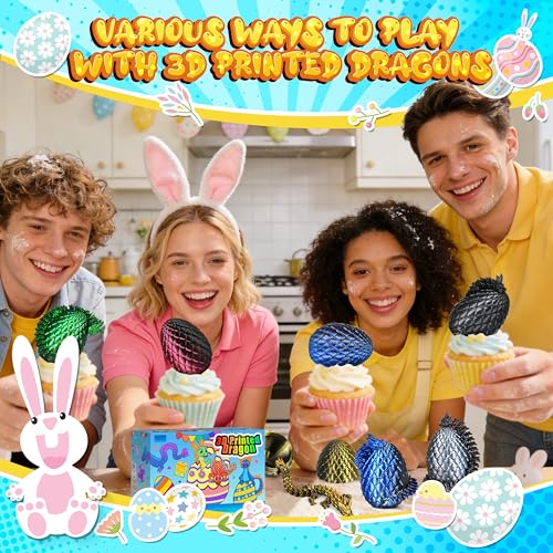 Impossmaker 8" 3D Printed Dragon Eggs, Mystery Crystal Dragon Egg for Easter Basket Stuffers, Unique Easter Toys & Decor, Fantasy Tabletop Decor Gifts for Kids & Collectors (6 Pack) - style: 6P-S4