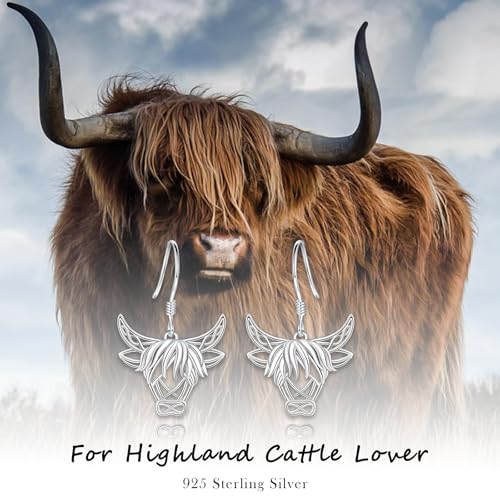 Celtic Animal Earrings for Women - Sterling Silver Hypoallergenic Horse/Dragon/Cow/Goat/Dragonfly/Butterfly Dangle Earrings Animal Jewelry Gifts Birthday Christmas Gifts for Women - color: Celtic Highland Cattle Earrings