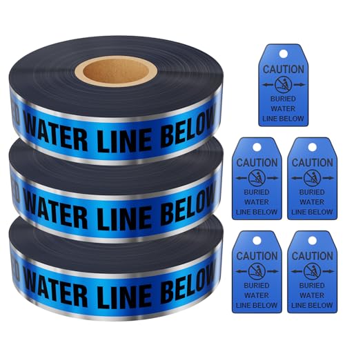 1000 Feet Caution Water Line Below Blue/Black Print Safety Tape with Above-Ground Caution Tag, 2 Inch x Foot 5 Mil, Detectable 2-Inch - style: Caution Buried Water Line