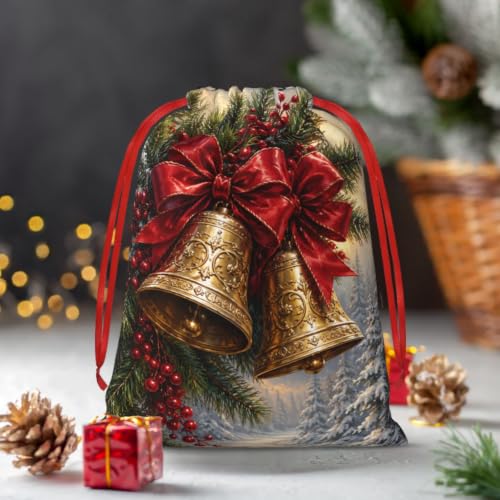 KzgtY Christmas Bells 2PCS Gift Bags with Drawstring, 16 x 12 Inch Reusable Present Sacks for Christmas,Brithday, Holidays,Parties & Gift Packaging - color: Christmas Bells