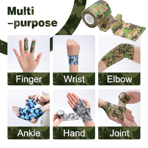 AZEN 16 Pack Camo Self Adhesive Bandage Wrap, 2" X 5 Yards Elastic Cohesive Bandage Wrap, Athletic Tape, Vet Wrap, Ankle Tape, Tattoo Tape Wrap (Camo) - color: Camo, size: 2IN - 16Pack