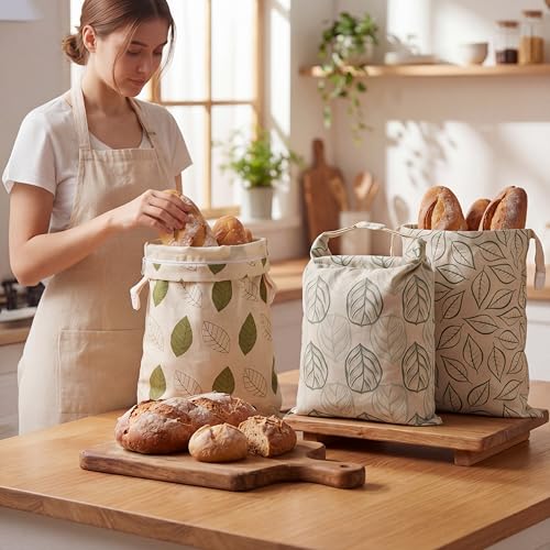 Tallew 3 Pack Beeswax Bread Bags for Sourdough Homemade Bread, Large 17x13 Inch Reusable TPU lining Beeswax Storage Bags with Sealing Zip Keep Fresh Freezer (Leaf Style) - style: Leaf Style