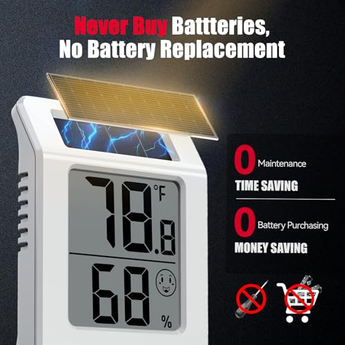BaldrTherm Digital Thermometer and Humidity Meter, Solar-Powered 2.2" Indoor Temperature Sensor Humidity Monitor, Humidity Gauge for Baby Rooms, Bedrooms, Home, Office, and Wine Cellars, White, 3Pack - color: White 3pack