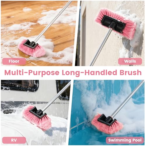 Car Wash Brush with Long Handle, 60'' Soft Bristle Cleaning Brush, Car Cleaning Brushes, Carwash Brushes for SUV, RV, Boat, Truck, House Siding, Sweep Snow,Pink - color: Pink