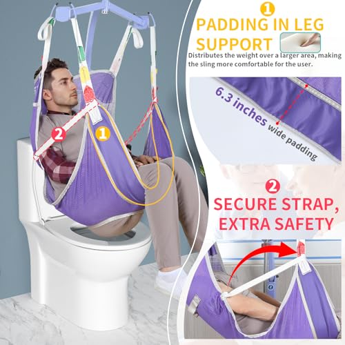 EZ Assistive Patient Lift Sling with Commode - Patient Lifting Slings for Transfer - Medical Full Body Straps for Elderly, Disabled,Nursing,Caregiver - SWL 500 lbs (Small-Purple-1 PC) - size: Small-Purple-1 PC