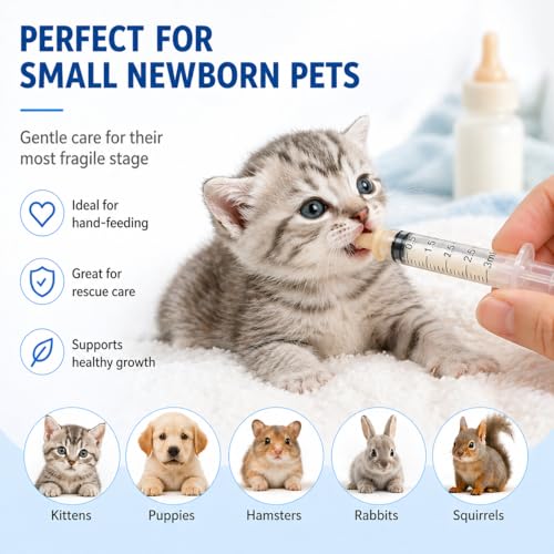 Pet Feeding Kit for Newborn Kittens & Puppies, Kitten Feeding Bottle with Soft Silicone Nipples, Nursing Syringes for Small Animals, Kitten Milk Feeder Set for Rabbit - size: 8 Pcs