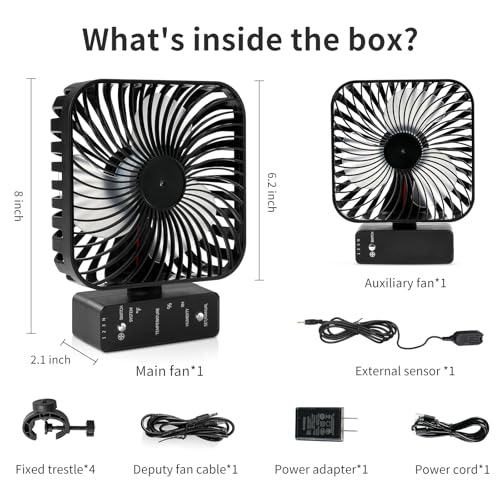 6" Grow Tent Clip Fan, Auto Temp & Humidity Control, Digital Display, 90° Oscillation, 2-Pack