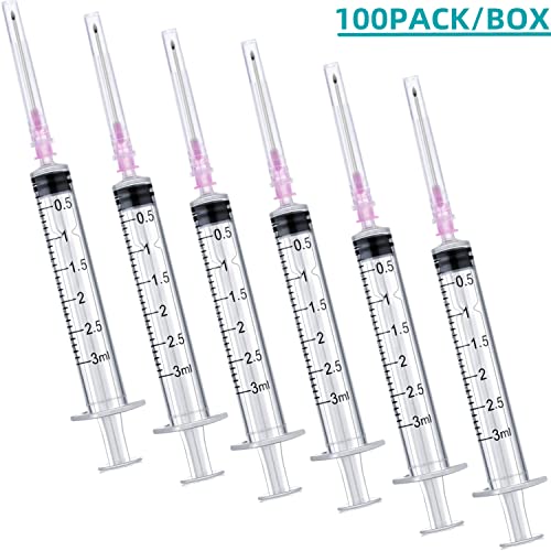 100 Pack 3ml 18Ga Lab Syringe Tools with Measurement, Individually Packed - style: 100 pack - 3ml 18 gauge