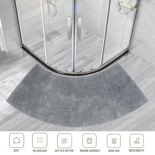 Grey Shag Curved Bath Rug 56.3''x18'',Curved Shower Mat,Non Slip Microfiber Soft Absorbent Fanned Bath Mat Machine Washable for Quadrant Shower Stall - color: 56.3''x18''