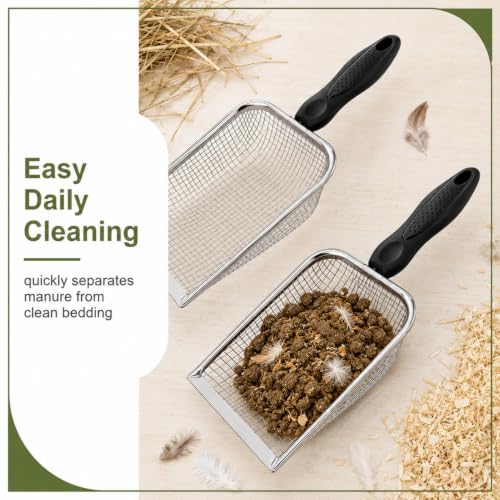 Chicken Poop Scooper,Chicken Coop Cleaning Tools,Mesh Sifting Shovel with 3.8mm & 5mm Holes,Metal Chicken Coop Rake and Scoop Tool,Scooper Shovel for Sifting Sand,Litter,Chicken Supplies(2 Pcs)
