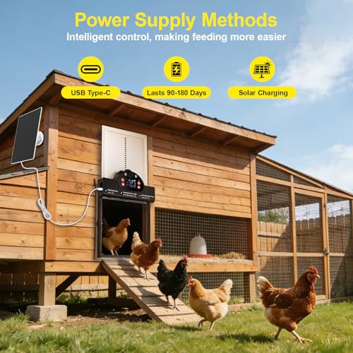 Solar Powered Automatic Chicken Coop Door IP65 with 2K Camera APP Control | App Control, Motion Alarm, 10m Night Vision, 2-Way Audio, IP65 Waterproof, Anti-Pinch Protection, 6-Month Battery