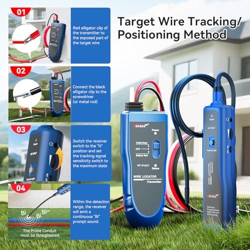 NOYAFA NF-816LP Underground Wire Locator, Electrical Cable Tracker | Find Breaks in Buried Wires, Network & Irrigation Line Finder, Rechargeable, LED Flashlight