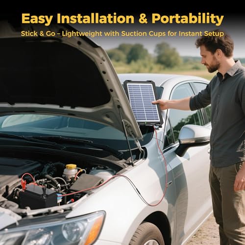 SUNAPEX 8W 12V Solar Car Battery Trickle Charger & Maintainer | Waterproof Portable Solar Panel Kit | Prevents Overcharging with Smart Controller | Fits 12V Batteries for Boats, RVs & More - size: 8W