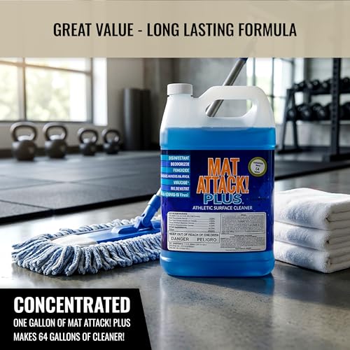Dollamur Mat Attack! Wrestling Mat Cleaner, Rubber Floor Cleaner-Gallon | Use to clean, disinfect, and protect wrestling mats, rubber flooring, gym equipment, carpet, and other non-porous surfaces. - size: 128 Fl Oz (Pack of 1)