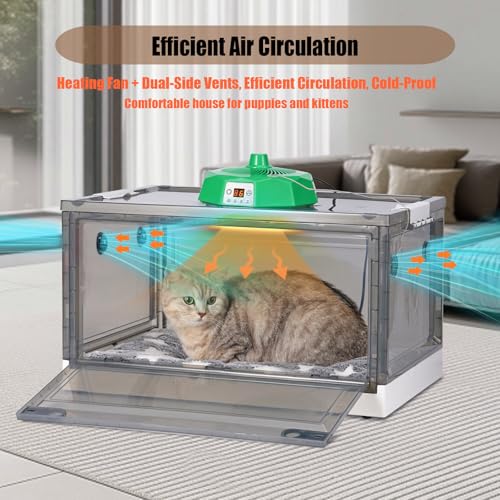 Puppy Incubator with Heating,Temperature Control and Light, Warmer Fan for Ventilation Circulation, Incubator Box for Kitten Puppies and Chick Chicken (55L) - size: 55L
