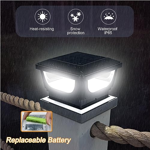 Sumaote 3x3 Solar Post Cap Lights, 120 Lumen 6500K Cool White, 2 Pack | Fence Post Solar Lights Fits 3x3 Metal & 4x4 Wood/Vinyl, IP65 Waterproof, Ideal For Garden, Yard, Porch, Deck Railing - size: 2 Pack