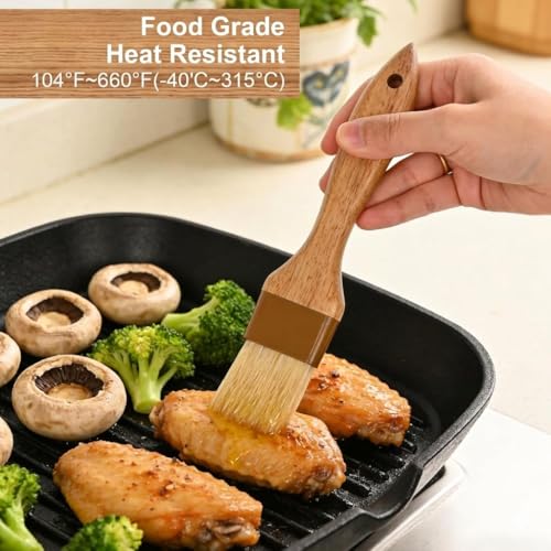 2 Pcs Boar Bristle Pastry Brush, Basting Brush, Beech Wood Handle | 1 inch & 1.5 inch, sauce, cooking, food, butter, egg wash, BBQ, baking, 660F heat resistant, easy clean