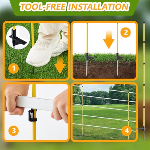 80 Inches Electric Fence Posts Fiberglass Step-in 20 Pack, Temporary Fence Stakes with Adjustable Clips for Livestock, Garden, Farm Protection