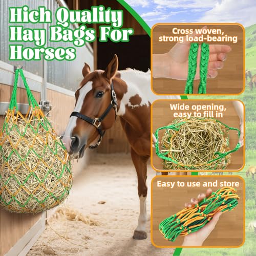 YedsIntu 3 Pcs Hay Bags for Horses, Hay Nets for Horses Goat Sheep,Goat Hay Feeder for Slower Feeding,Strong Load-Bearing Hay Bag Hanging for Horse Stable Trailer (Green) - color: Green