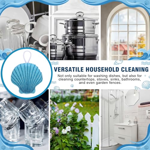 12 Pcs Shell Sponge Dish Scrubber Dual Sided Non Scratch Dish Washing Scrubbers Reusable Household Cleaning Kitchen Tools for Dishwashing Washing Dishes Cookware Tubs Sinks - style: Shell