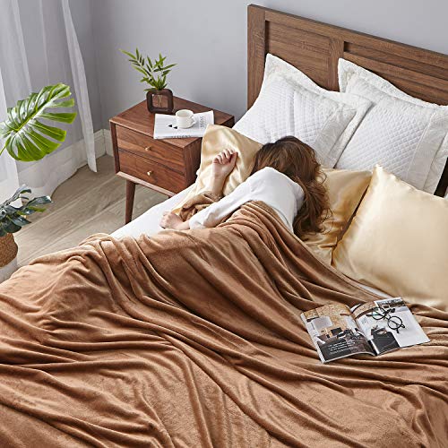 Hansleep Throw Camel Fleece Blanket, Soft Flannel Bed Blanket | Fuzzy Cozy Blanket 50x60 Inches, Multi-use for Bed, Sofa, Couch, Travel, Camping, All Season Warm Lightweight Cover - color: Camel, size: Throw (50x60 Inches)