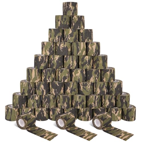 48 Pack Self Adhesive Bandage Wrap, 2” x 5 Yards Cohesive Medical Tape Elastic Grip Tape Black Sports Tape Athletic for Ankle, Wrist Sprains, Pet First Aid (Camo) - color: Camo