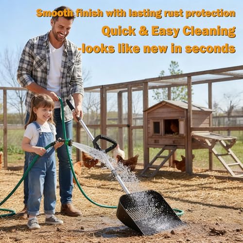 2-in-1 Chicken Poop Scooper & Rake,Large Adjustable Metal Shovel Head Chicken Coop Scooper for Sand with 22 to 63",10" Wide Durable Sand Sifting Shovel with Grip for Chicken Coops & Small Farm Animals