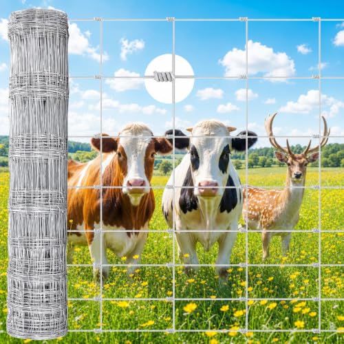 Farm Fence 5ft x 328ft, 12 Gauge Heavy Zinc Coating Cattle Panel Fence Galvanized Woven Wire Field Fencing Livestock Fence, Durable Chain Link Hog Wire Fencing for Yard Garden Sheep Goat Deer Horse | Galvanized Woven Wire Field Fencing Livestock Fence,Dur