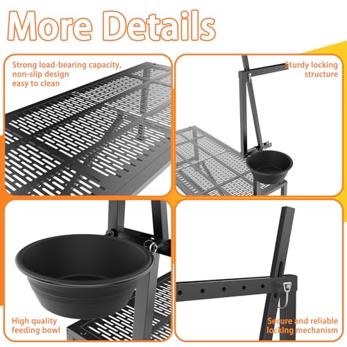 Upgrade Goat Milk Stand with Feed Bin, 600lbs Goat Stand for Grooming & Hoof Trimming, 1mm Thick Platform & Anti-Slip Design, Goat Grooming Stand with Firm Head Lock and Adjustable Head - size: L - 48"L x 19"H